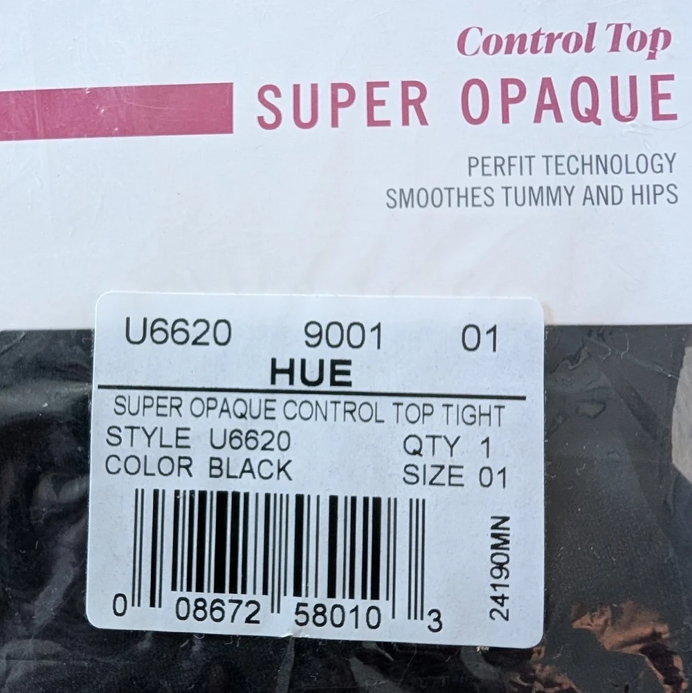 HUE Control Top Tights Black Super Opaque Size 1 NWT